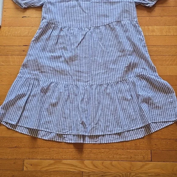 Beach Lunch Lounge, Luca Linen A-Line Prairie Dress, Striped Puff Sleeve, Size L - Picture 7 of 12